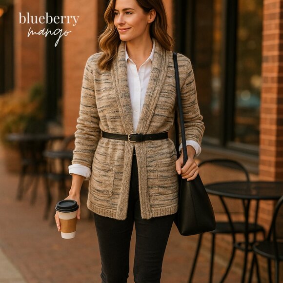 Neutral Marled Open Cardigan | Cozy Capsule Sweater | Size M/L - Picture 1 of 6